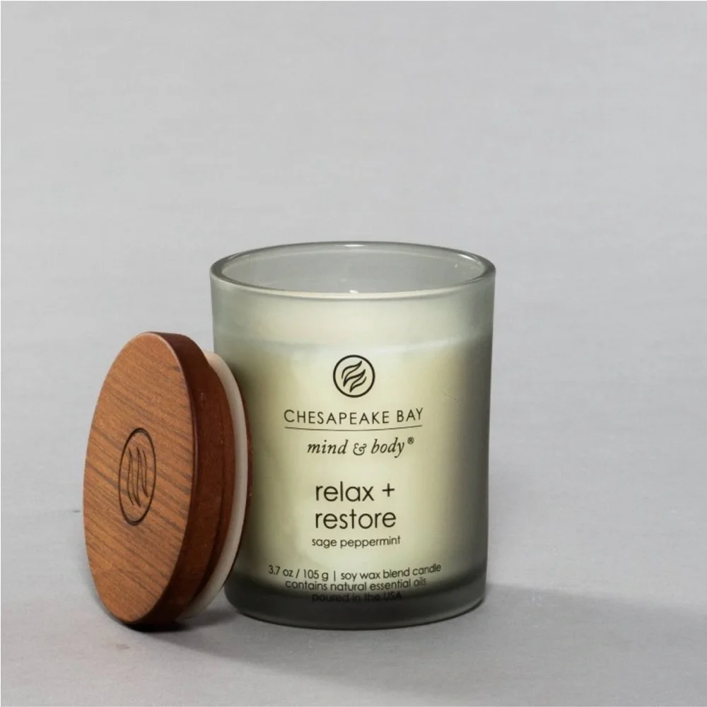 CHESAPEAKE BAY NWT Relax & restore lidded jar candle -gray -3.7oz